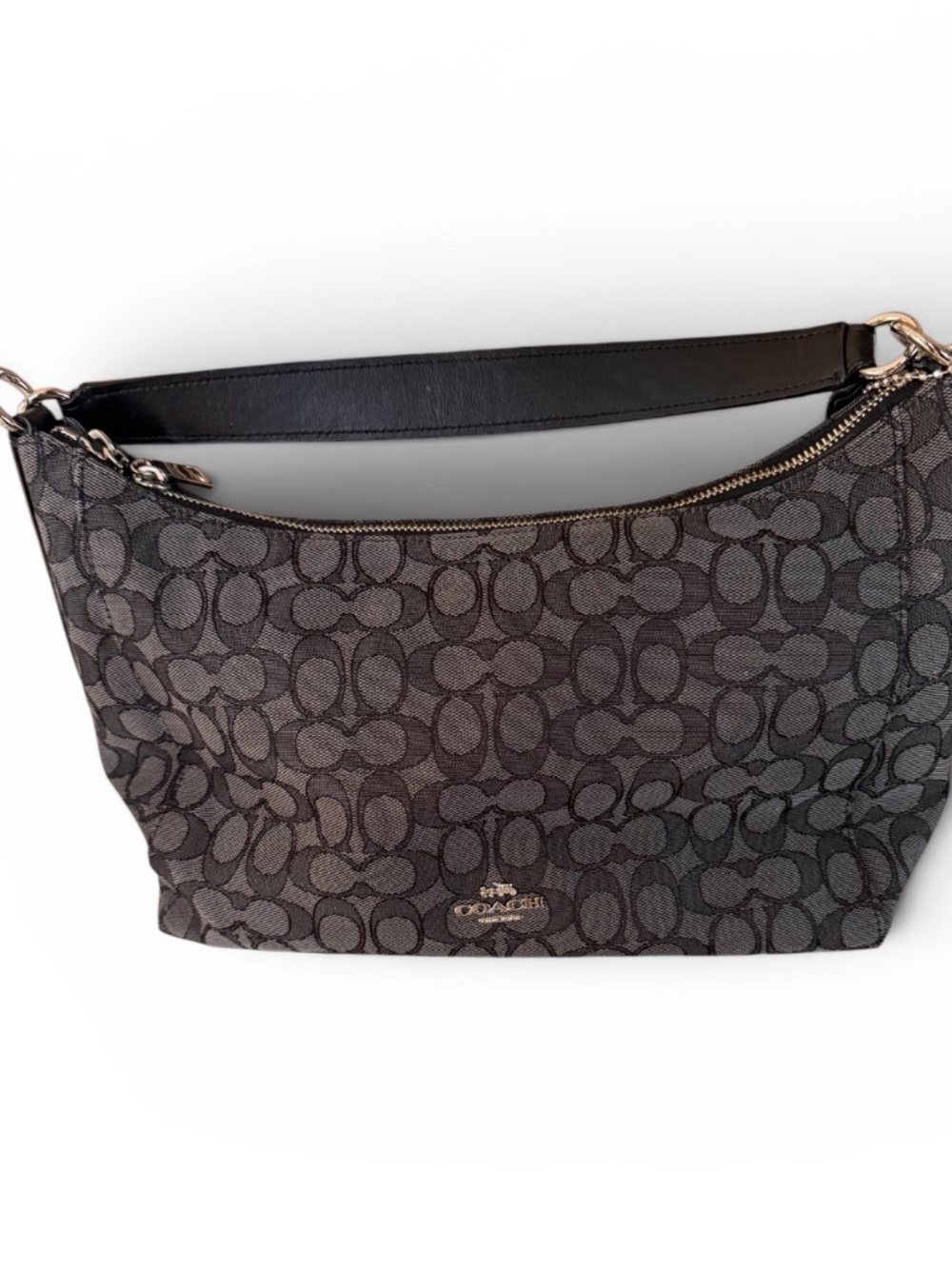Coach F58284 Black Signature Jacquard Zip Top Shoulder Bag Purse